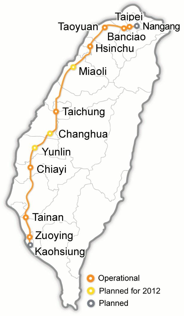 Taivano bullet train žemėlapyje