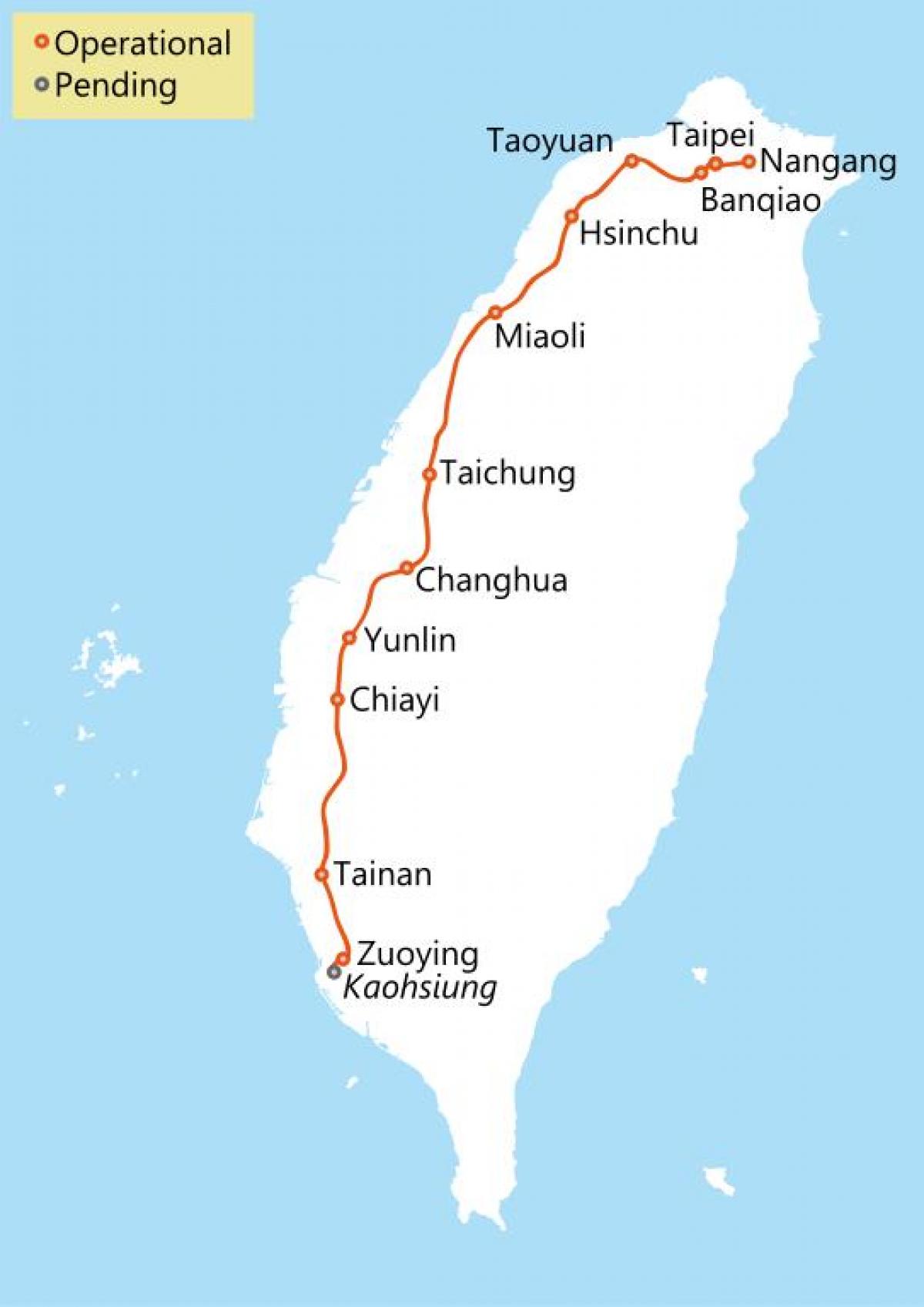 Taivano greitųjų traukinių maršruto žemėlapį