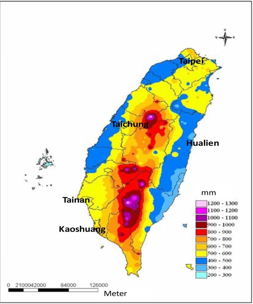 Žemėlapis Taivano klimato