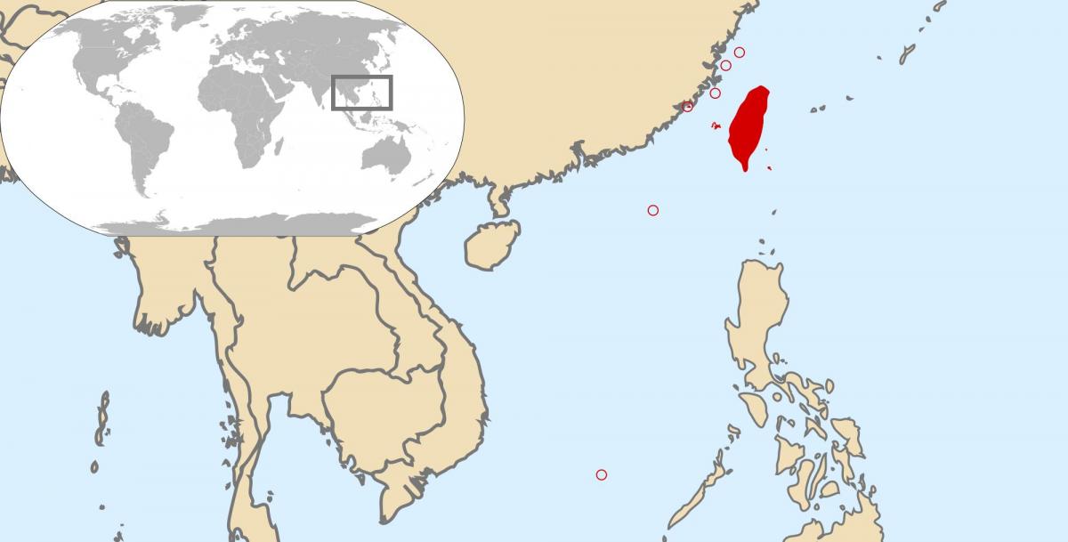 pasaulio žemėlapis, kuriame Taivanas